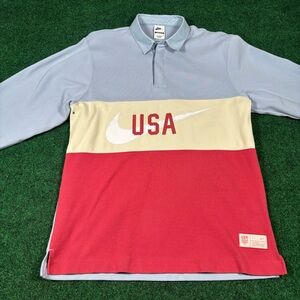 Nike Rugby Long Sleeve Polo Sz Small Mens Adult USMT 2024 Light Blue Loose Fit